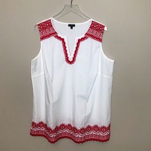 Talbots Red White Eyelet Detail Top